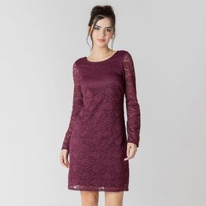 Devoted Long Sleeve Open Back Lace Dress Wine Burgundy S